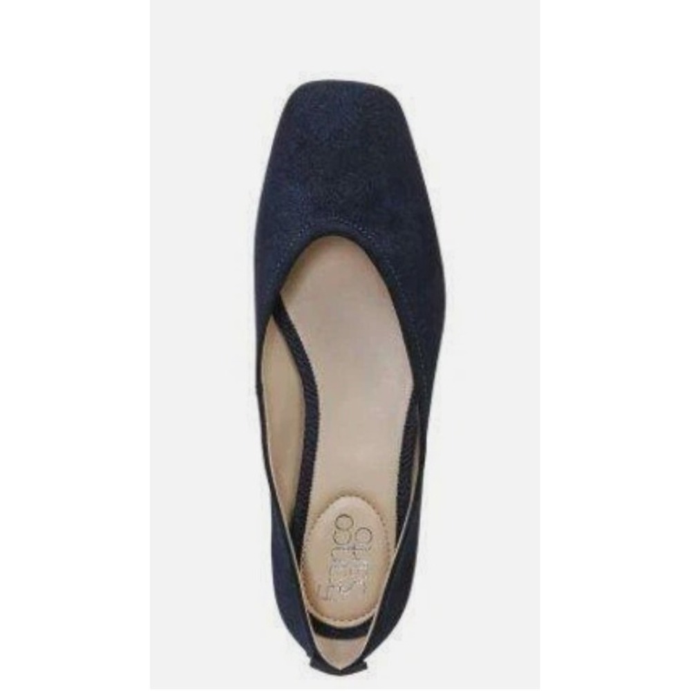 Franco Sarto Navy Blue Suede Square Toe Flats Metallic Heel Detail Women's 11M - Picture 2 of 3